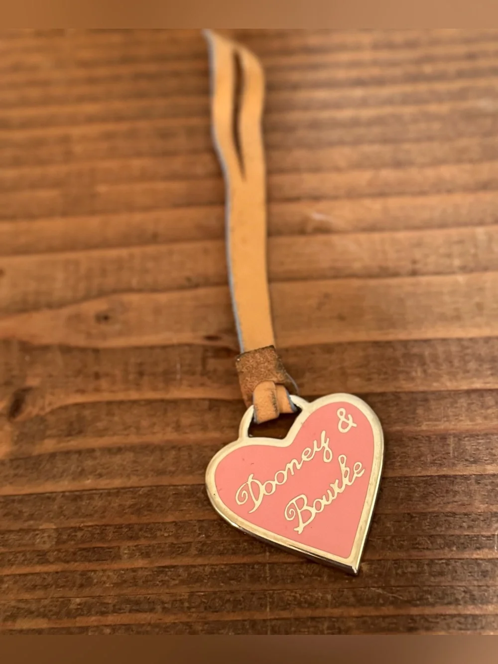 Vintage Y2K Dooney & Bourke Metal Enamel Pink Heart Purse Charm Handbag Key Fob.